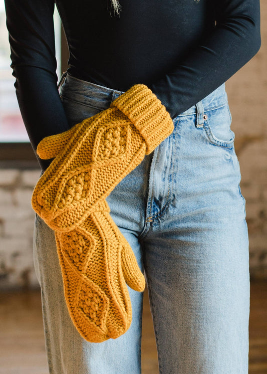 Mustard Cable Knit Mittens