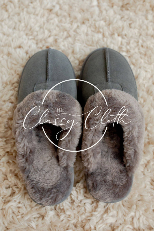 Fur-Line Slippers - Grey