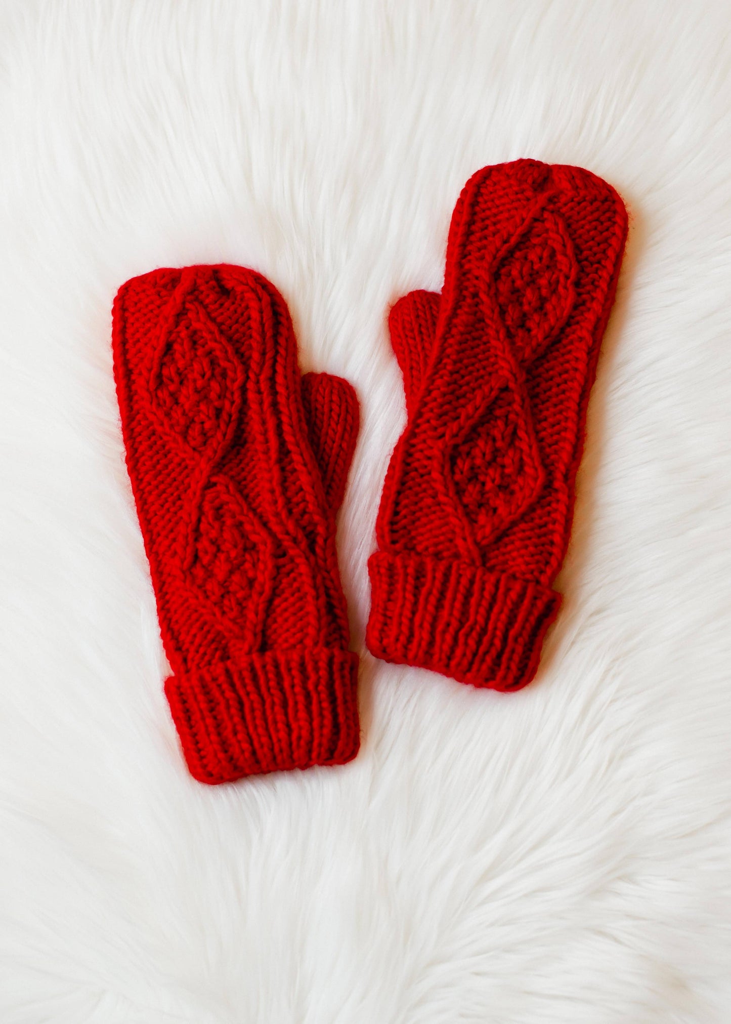 Dark Red Cable Knit Mittens