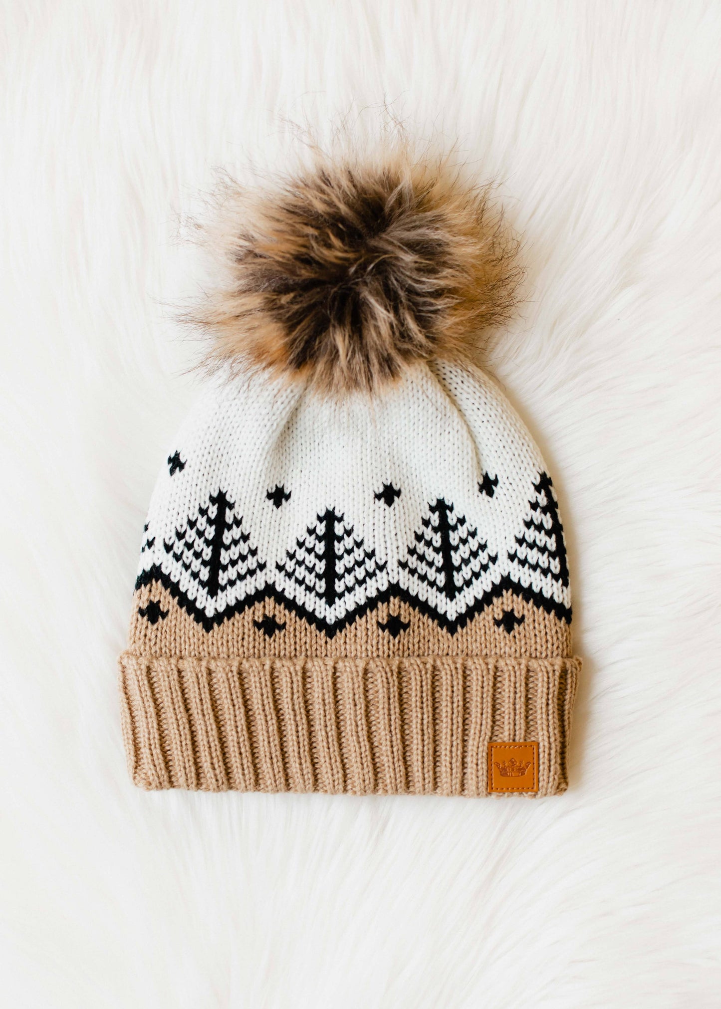 Tan, White & Black Fair Isle Pom Hat