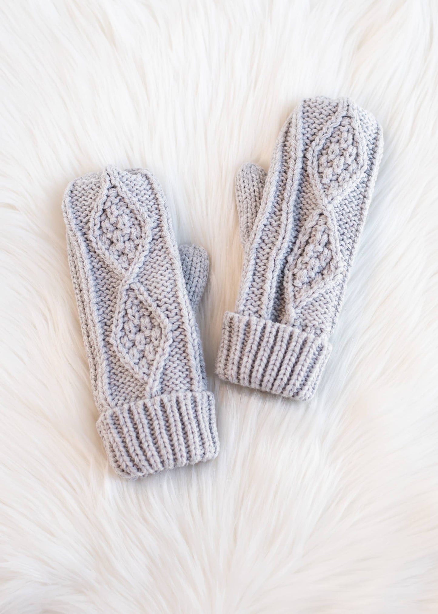 Light Grey Cable Knit Mittens