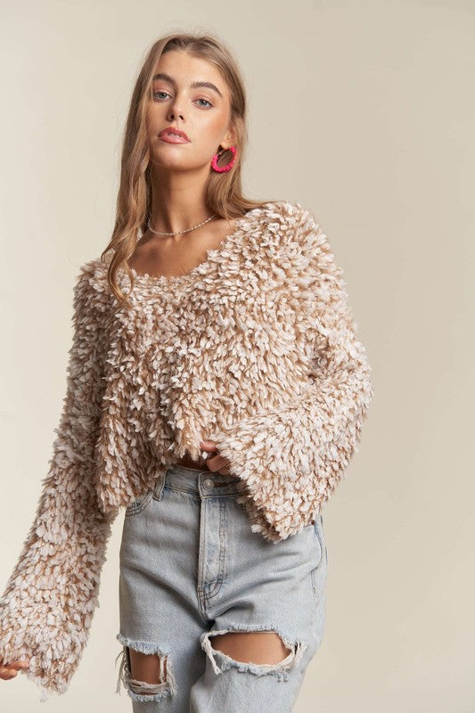 Fuzzy Crop Sweater Top/ One Size