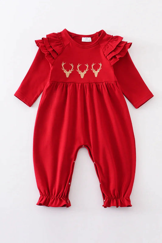 Embroidered Deer Romper