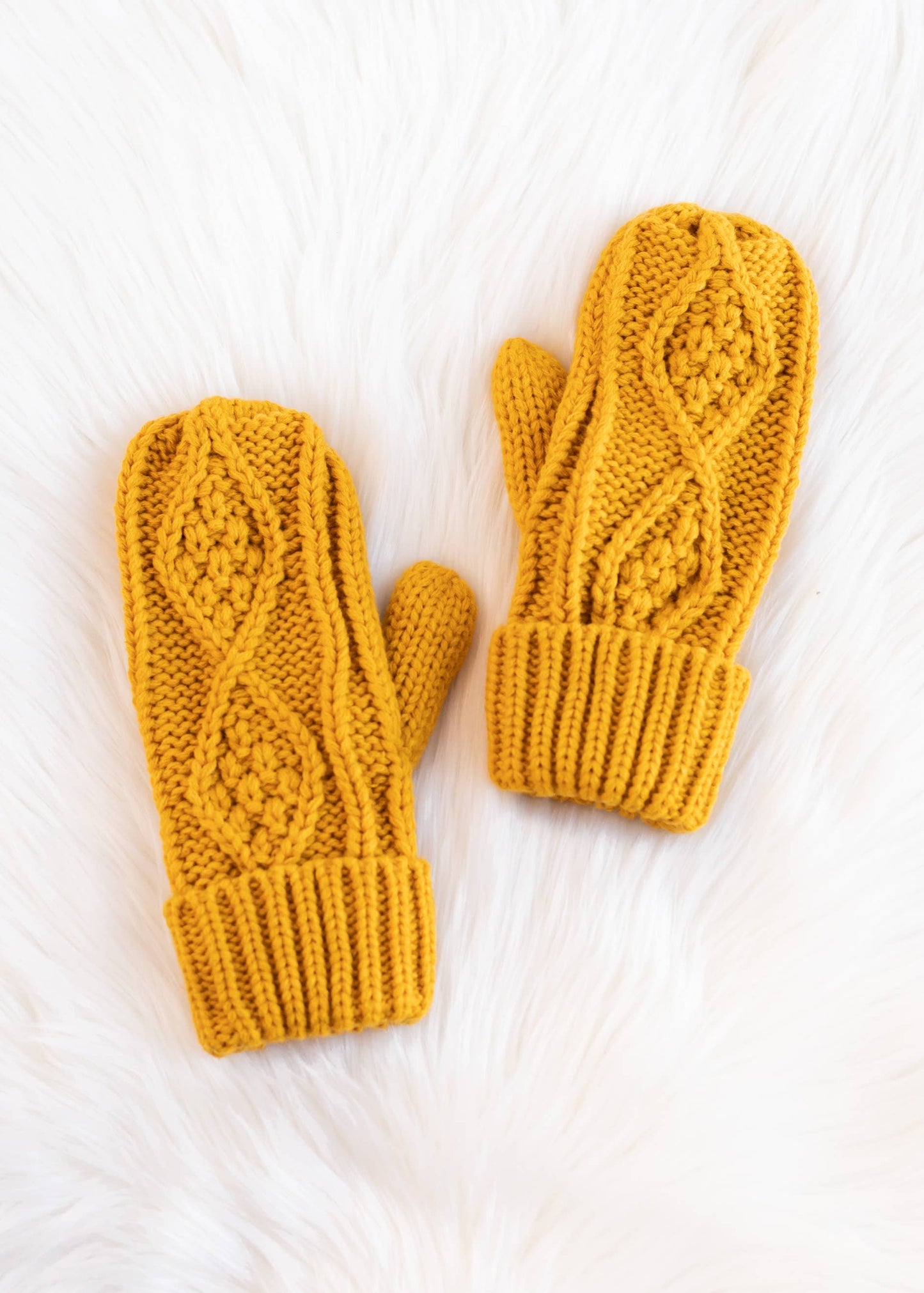 Mustard Cable Knit Mittens