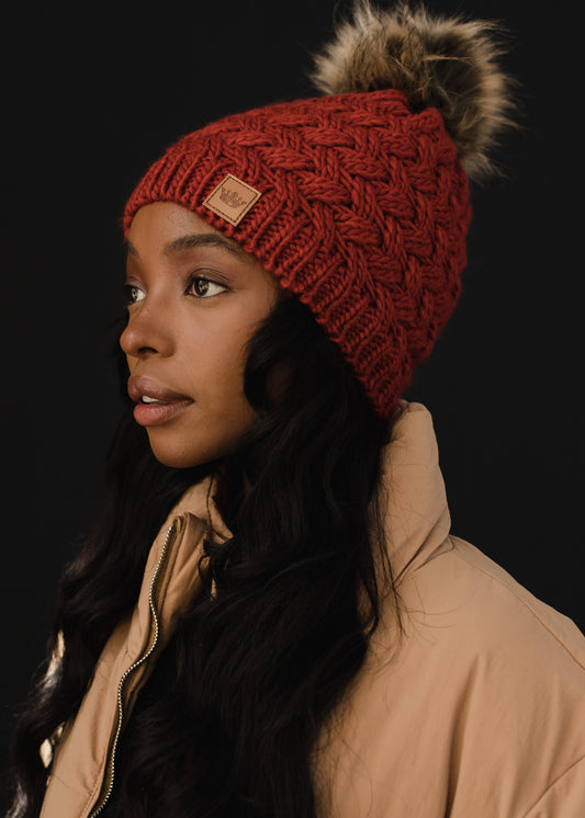 Rust Knit Pom Hat