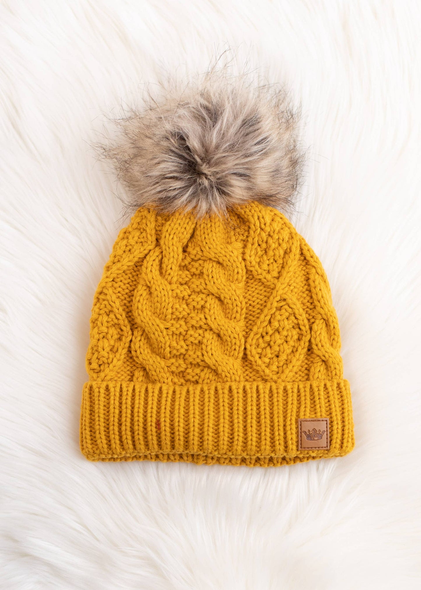 Mustard Cable Knit Pom Hat