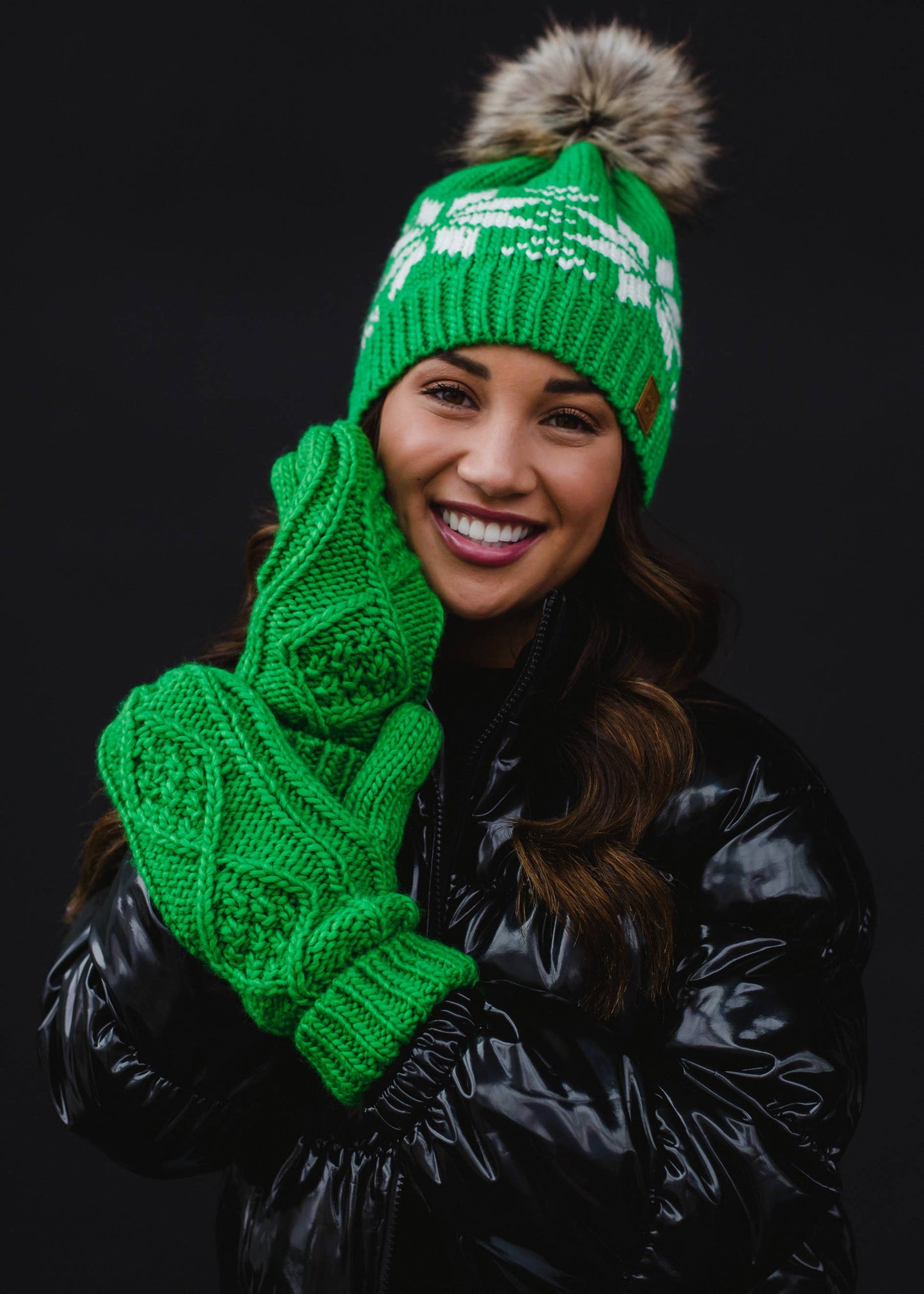 Bright Green Cable Knit Mittens