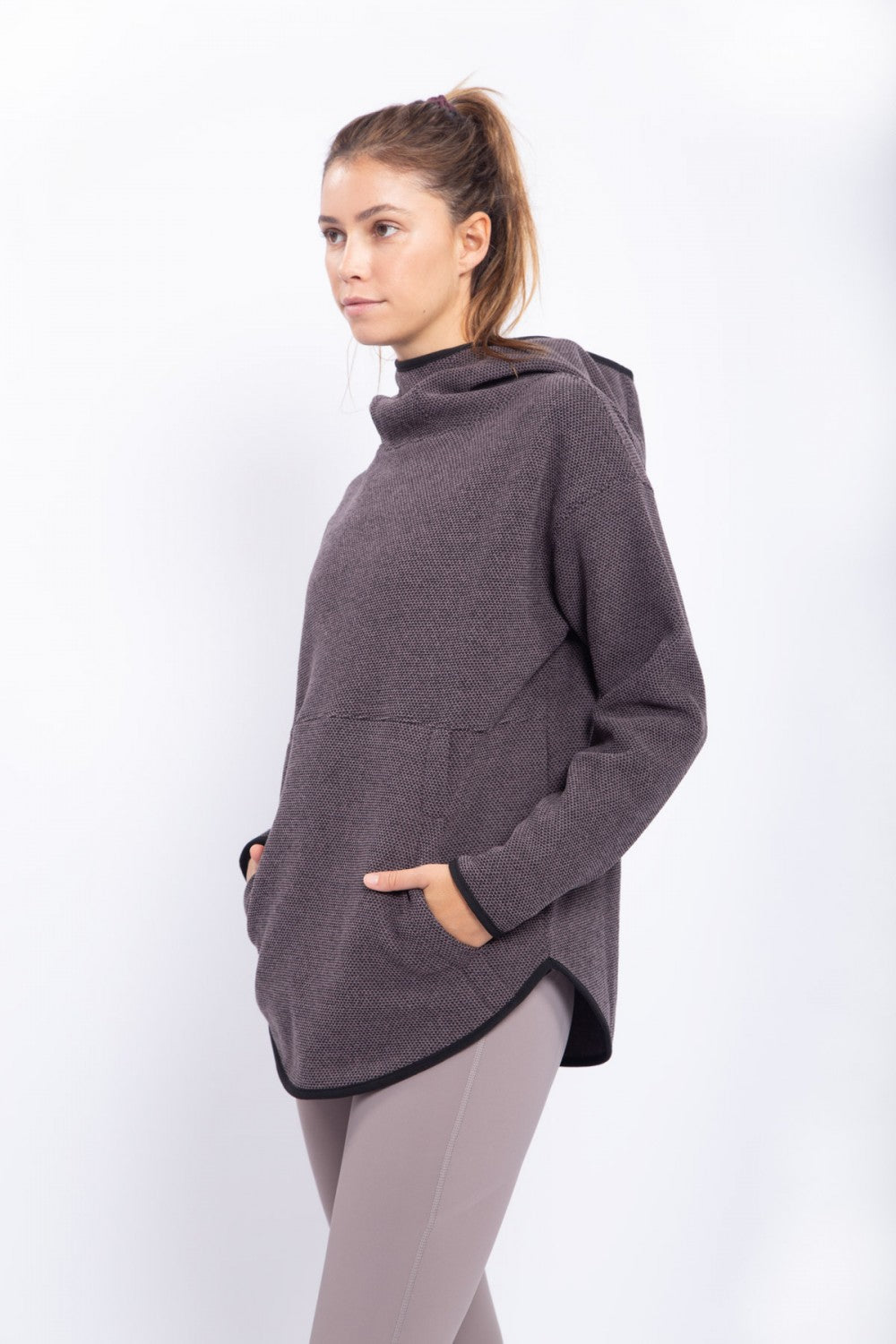High Neck Swoop Pullover With Hood