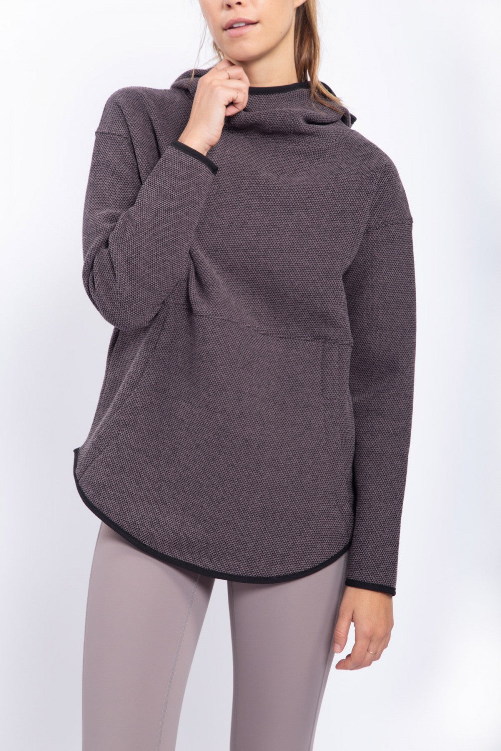 High Neck Swoop Pullover With Hood
