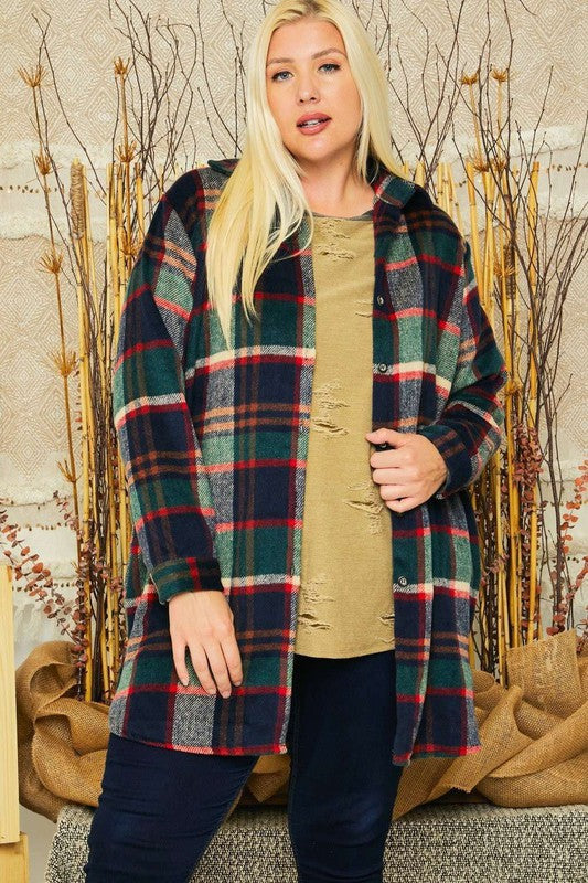 PLUS Green/Navy Plaid Flannel Shacket