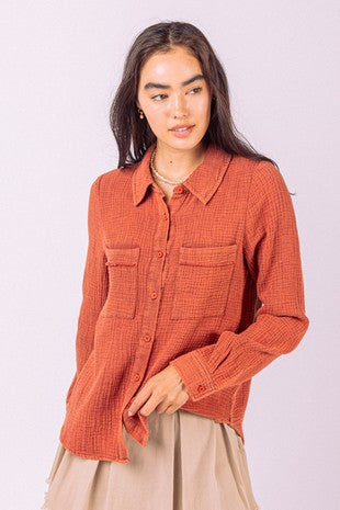 Brick Soft Crinkle Gauze Shirt