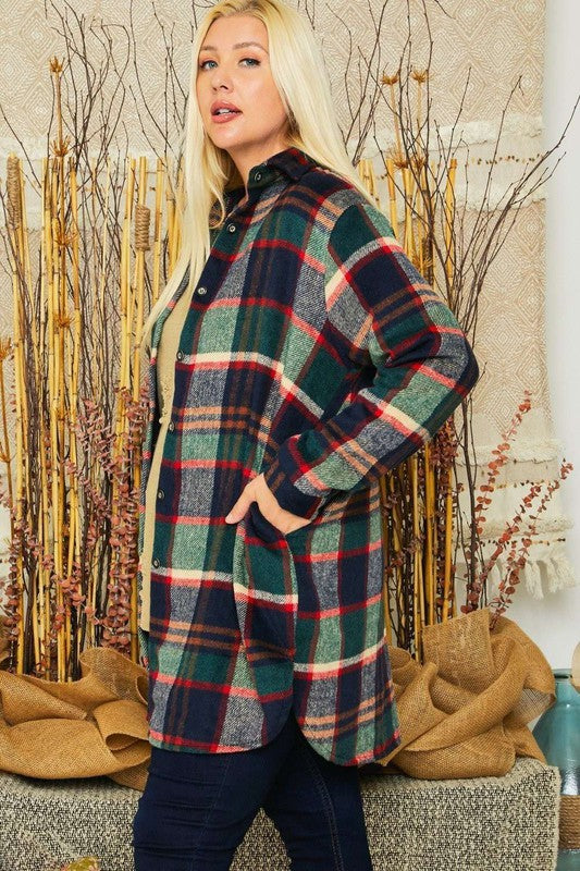 PLUS Green/Navy Plaid Flannel Shacket